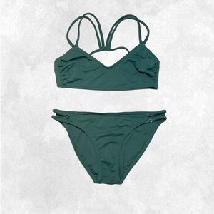Xhilaration M Green Ribbed Strappy Tie Back Bikini